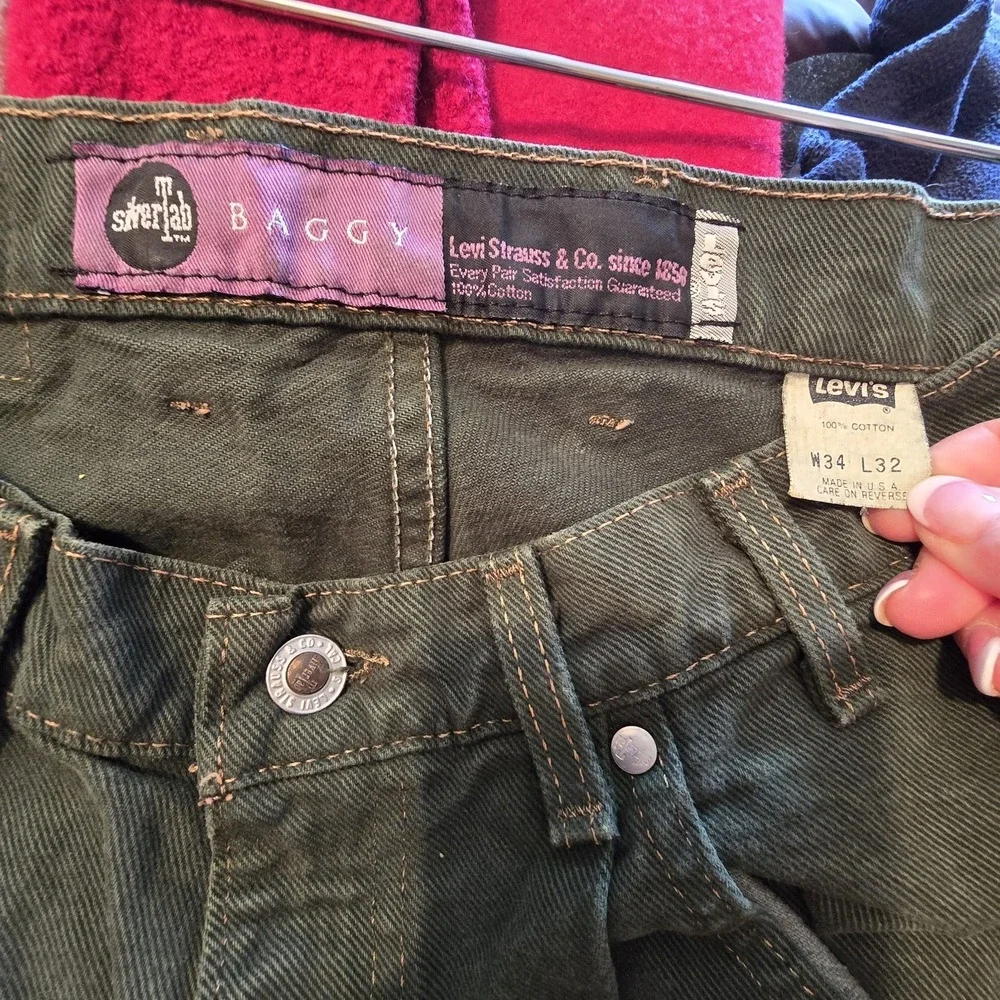 Vintage 1993 Levis Silver Tab Jeans Mens 34x32 Green Baggy USA Grunge Skater EUC